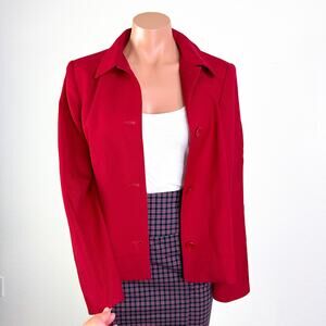 Vintage Talbots Button Lined 100% Wool Collar Long Sleeve Blazer Jacket Red Sz 4